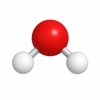 A water molecule with one larger atom bonded to two smaller atoms.