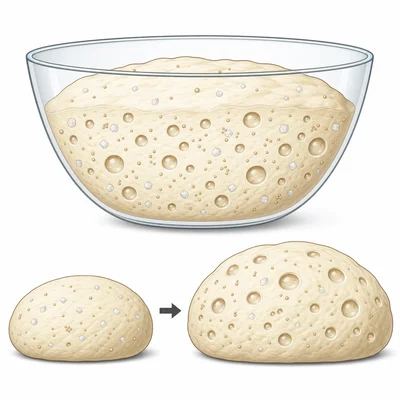 Gas bubbles from yeast make bread dough rise.