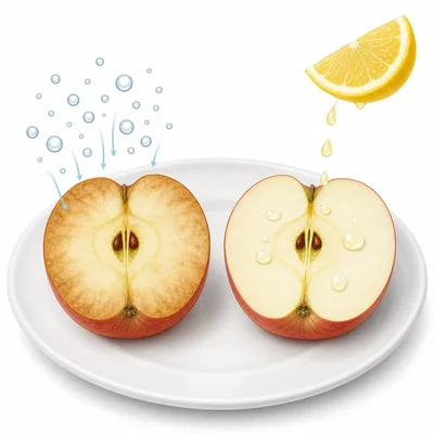 Lemon juice helps keep an apple slice from browning.