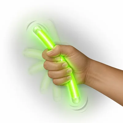 A bent glow stick glowing green.