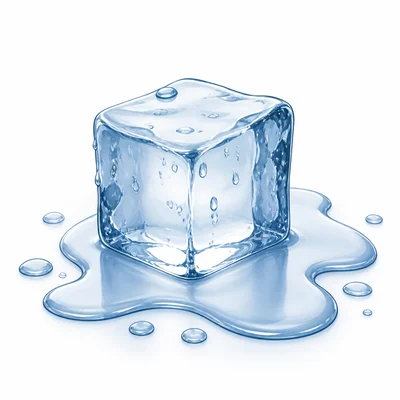 An ice cube melting into a puddle of water.