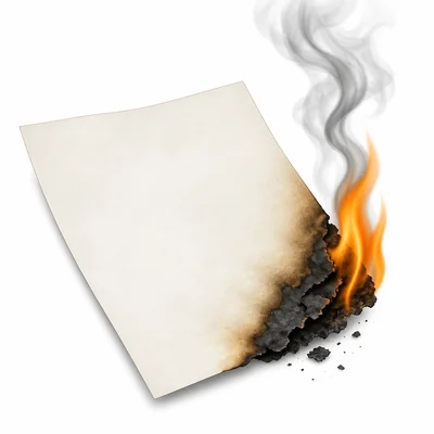 A piece of paper burning, turning black, and giving off smoke.