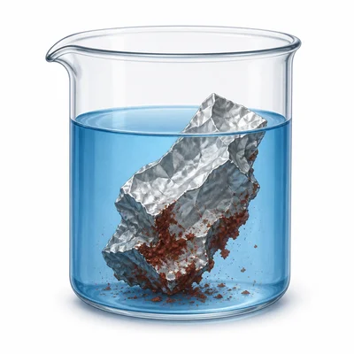 Aluminum foil in blue solution forming a reddish solid.