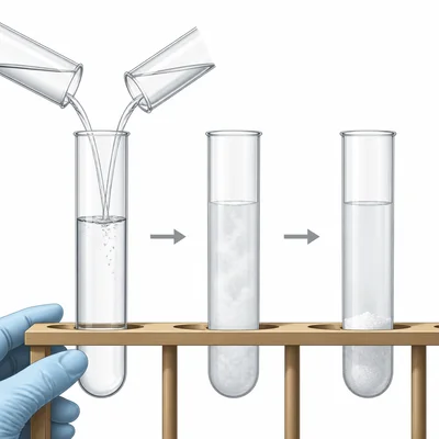 A test tube with cloudy liquid and white solid settling at the bottom.