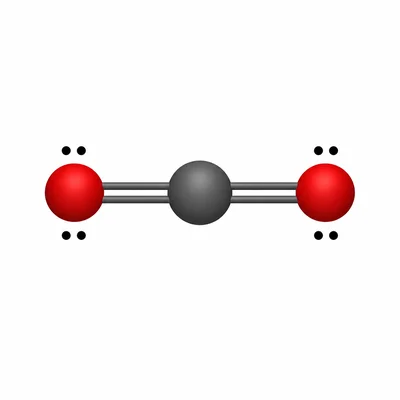 Linear carbon dioxide structure with double bonds to two oxygen atoms and lone pairs on the outer atoms.