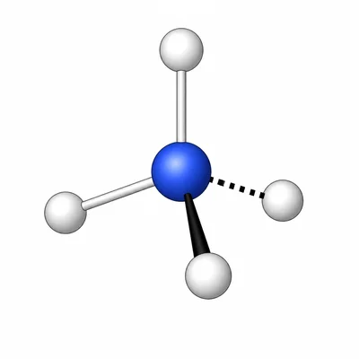Tetrahedral ammonium geometry with four bonds around a central nitrogen atom.