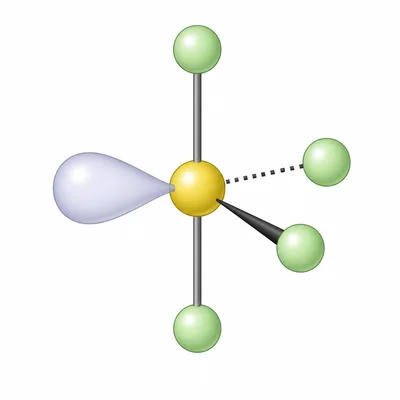 Seesaw sulfur tetrafluoride geometry with one lone pair on the central atom.