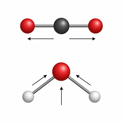 Comparison of a linear molecule with canceling bond dipoles and a bent molecule with a net dipole.