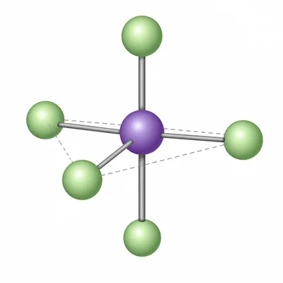 Trigonal bipyramidal molecule with three equatorial bonds and two axial bonds.