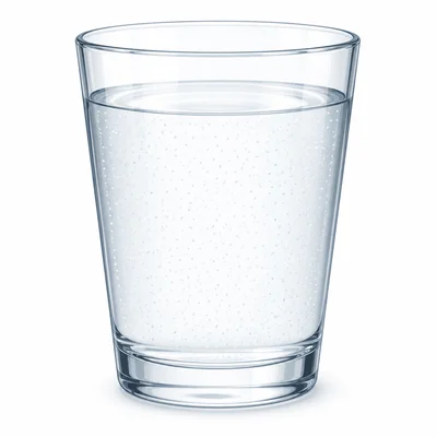 A clear glass showing sugar particles evenly dissolved in water.
