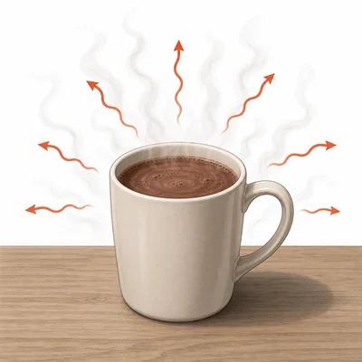 Hot chocolate cooling as thermal energy moves from the mug into the air.