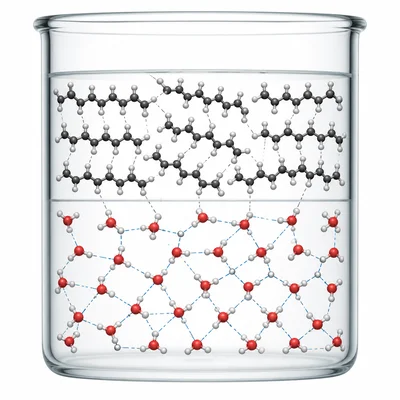 Oil and water form separate layers because polar and nonpolar molecules do not mix well.