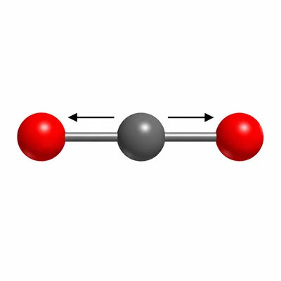 Linear carbon dioxide molecule with equal opposite bond dipoles canceling.