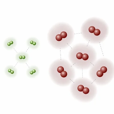 Small and large nonpolar diatomic molecules showing stronger dispersion forces for the larger molecule.