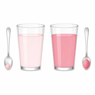 Two cups with the same amount of water but different color intensity from different amounts of drink mix.