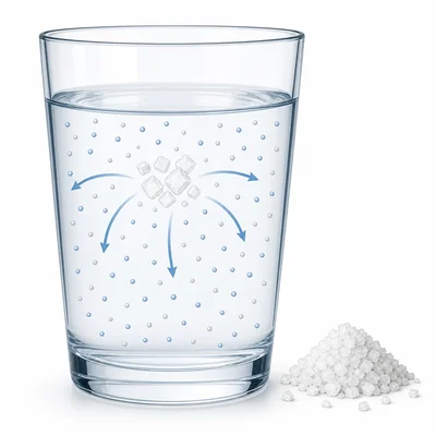 Salt dissolving completely in water with no crystals left at the bottom.