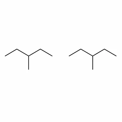 Two skeletal structures showing methylpentane isomers with branches in different positions.