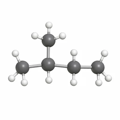 Ball-and-stick model of a branched five-carbon alkane with one methyl branch.