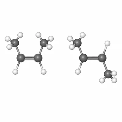Side-by-side models showing cis and trans arrangements around a carbon-carbon double bond.