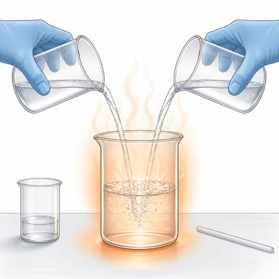 Two clear liquids mixed in a container that becomes warm without a flame.