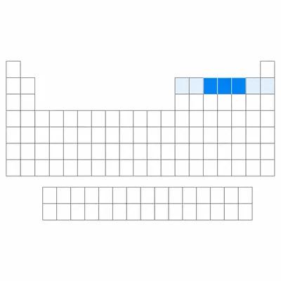 Three elements are shown in the same horizontal period on the periodic table.
