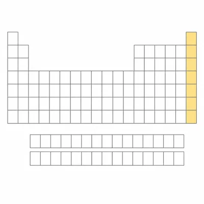 The far-right group of the periodic table is highlighted for noble gases.