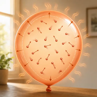 Warm gas particles inside a sealed balloon move outward as the balloon expands.