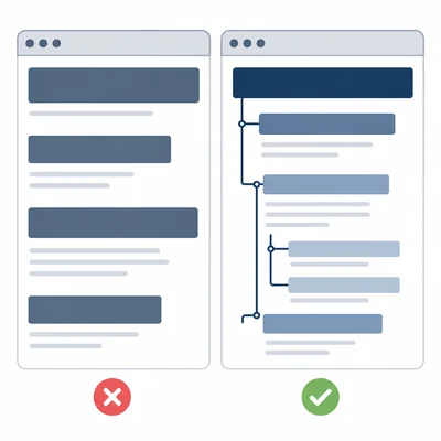 A comparison of visual headings and a properly structured page outline.