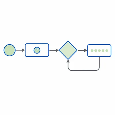 A loop flowchart showing repeated output and a return arrow.