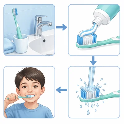 A visual sequence of steps for brushing teeth.