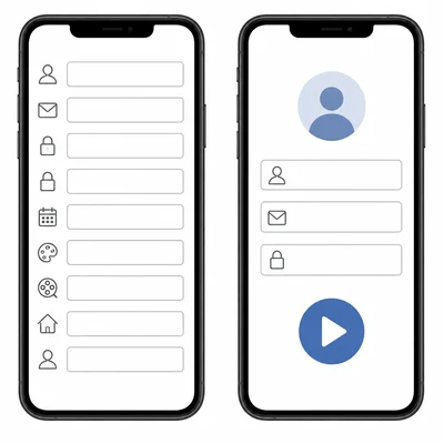 A crowded sign-up form compared with a shorter, simpler sign-up form.