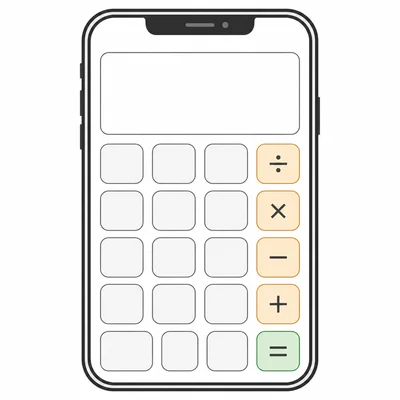 A calculator app wireframe with a display area and a grid of buttons.