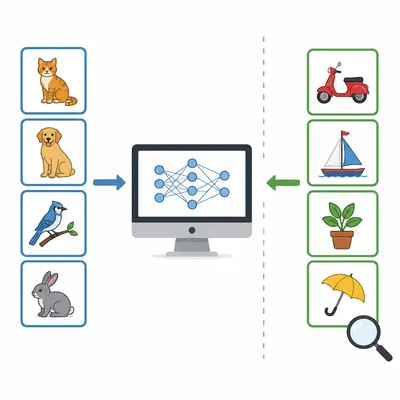 A model trained on one set of examples and tested with a separate new set.