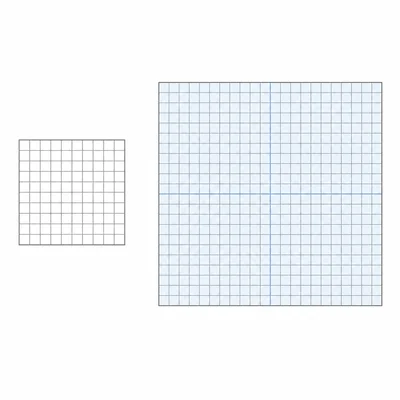 A square grid with doubled side length shows four times as many cells.