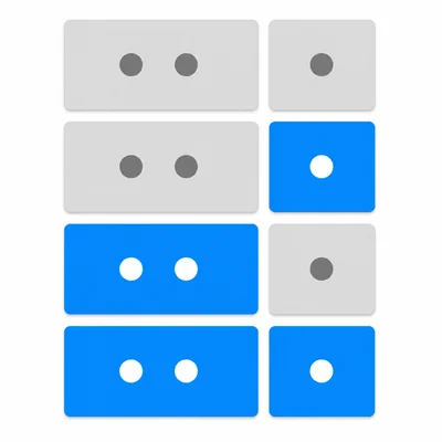 Four rows of two binary place cards showing all off and on combinations.