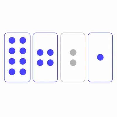 Four binary cards with the eight-dot, four-dot, and one-dot cards turned on.