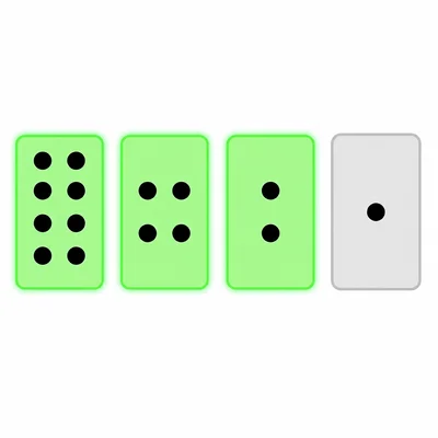 Four binary cards with the eight-dot, four-dot, and two-dot cards on and the one-dot card off.