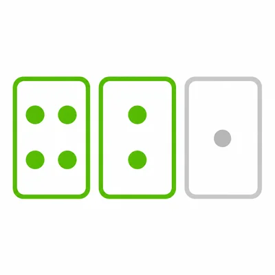 Three binary cards with four-dot and two-dot cards on and one-dot card off.