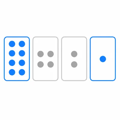 Four binary cards with the largest and smallest cards turned on.