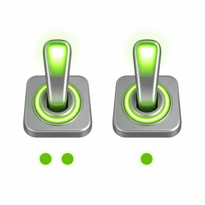 Two on switches, one connected to two dots and one connected to one dot.
