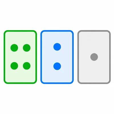Three binary place cards with the four-dot and two-dot cards turned on.
