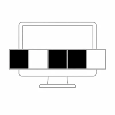 A row of five pixels colored black, white, black, black, and white.