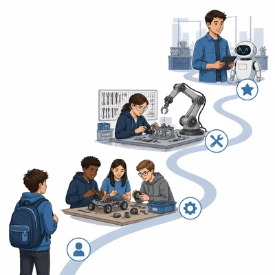 A pathway from student to robotics engineer through learning and building robots.