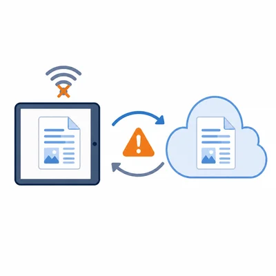 An offline edit reconnects to the cloud and may create a syncing conflict.