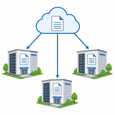 Cloud data is copied to several separate data centers.