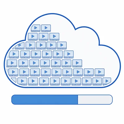 Video files take up part of a cloud storage space, leaving some space unused.