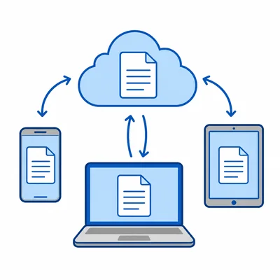 Files sync between a cloud service and multiple devices.