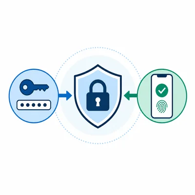 A protected account uses both a password key and a phone verification symbol.