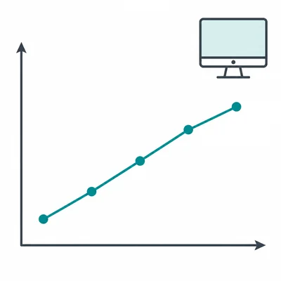An upward trending line graph beside a computer icon.