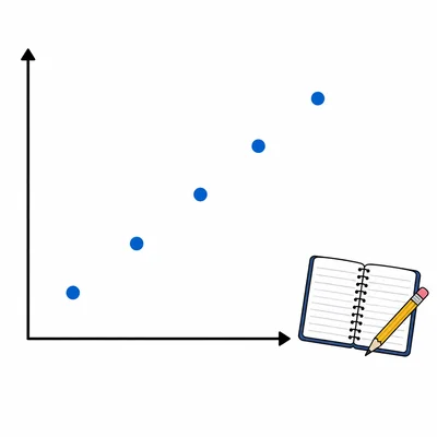 An upward trending scatter plot with a notebook and pencil.